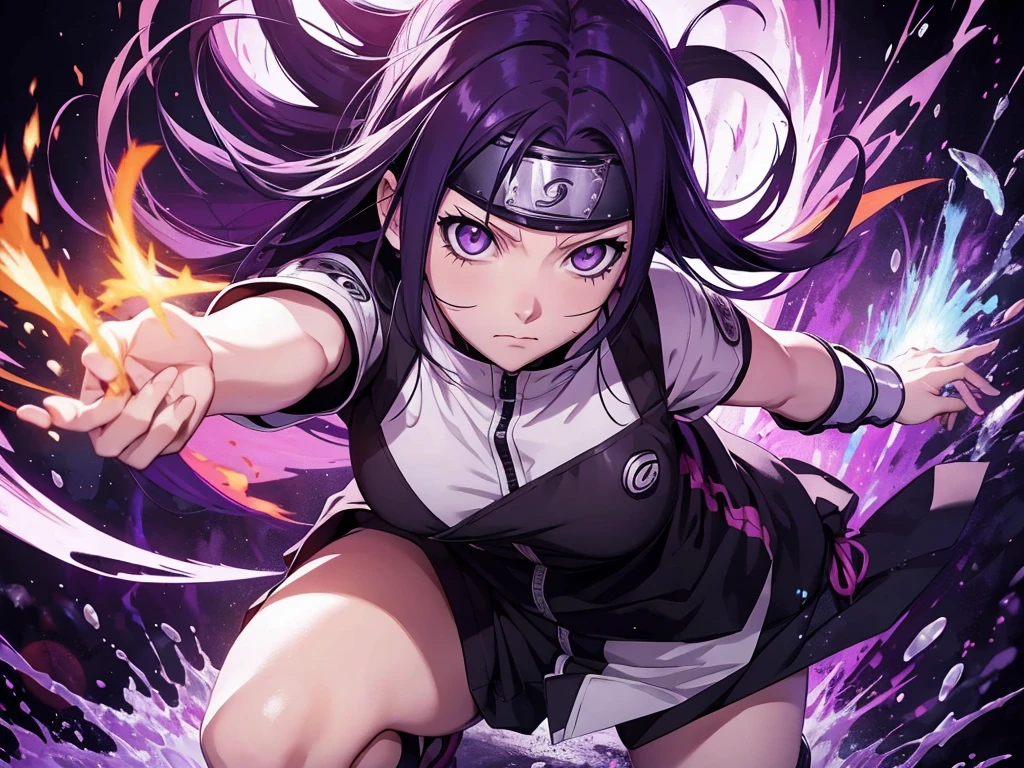 naruto anime, hinata, high resolution, black backdrop, serious hinata, purple image details, high qualiy