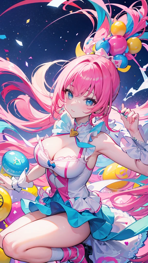 (high quality, 8k, 4k, high contrast, masterpiece:1.2, best quality, best aesthetics), (dynamic angle), Super detailed, fantasy:1.2, (Candy Land), beautiful appearance, pop art, Candy Castle, candy, colorful, big, Comic style, bright colors, pastel colour, playful expression, City of sweets, pinup style, bubblegum pink, ((It's filled with lots of candy)), pop art スタイル, Whimsical, interesting, Bright style,