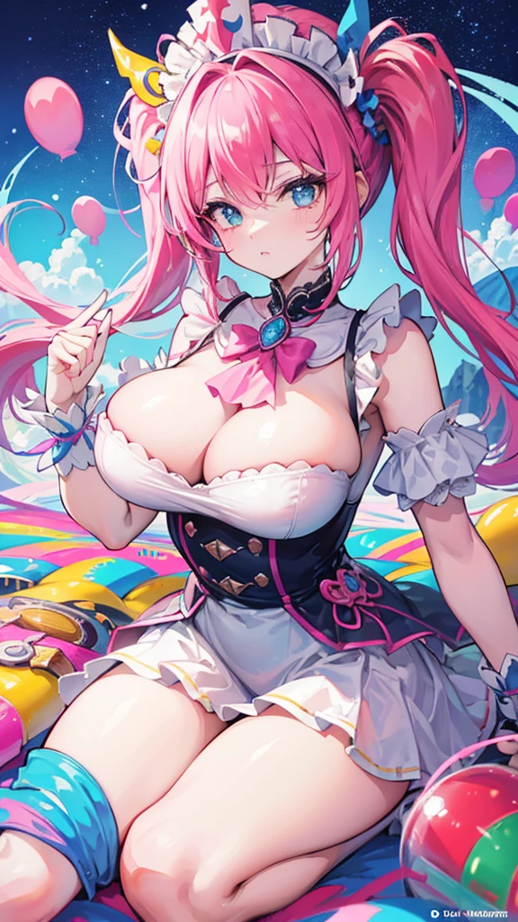 (high quality, 8k, 4k, high contrast, masterpiece:1.2, best quality, best aesthetics), (dynamic angle), Super detailed, fantasy:1.2, (Candy Land), beautiful appearance, pop art, Candy Castle, candy, colorful, big, Comic style, bright colors, pastel colour, playful expression, City of sweets, pinup style, bubblegum pink, ((It&#39;s filled with lots of candy)), pop art スタイル, Whimsical, interesting, Bright style,