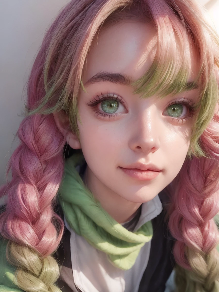 Green eyes, close-up of a person with long pink hair and green scarf, beautiful anime portrait, detailed digital anime art, anime girl with long hair, anime style portrait, detailed portrait of anime girl, beautiful anime art style, detailed anime character art, clean detailed anime art, high quality anime art style, anime girl portrait, beautiful anime girl, cute anime girl portrait