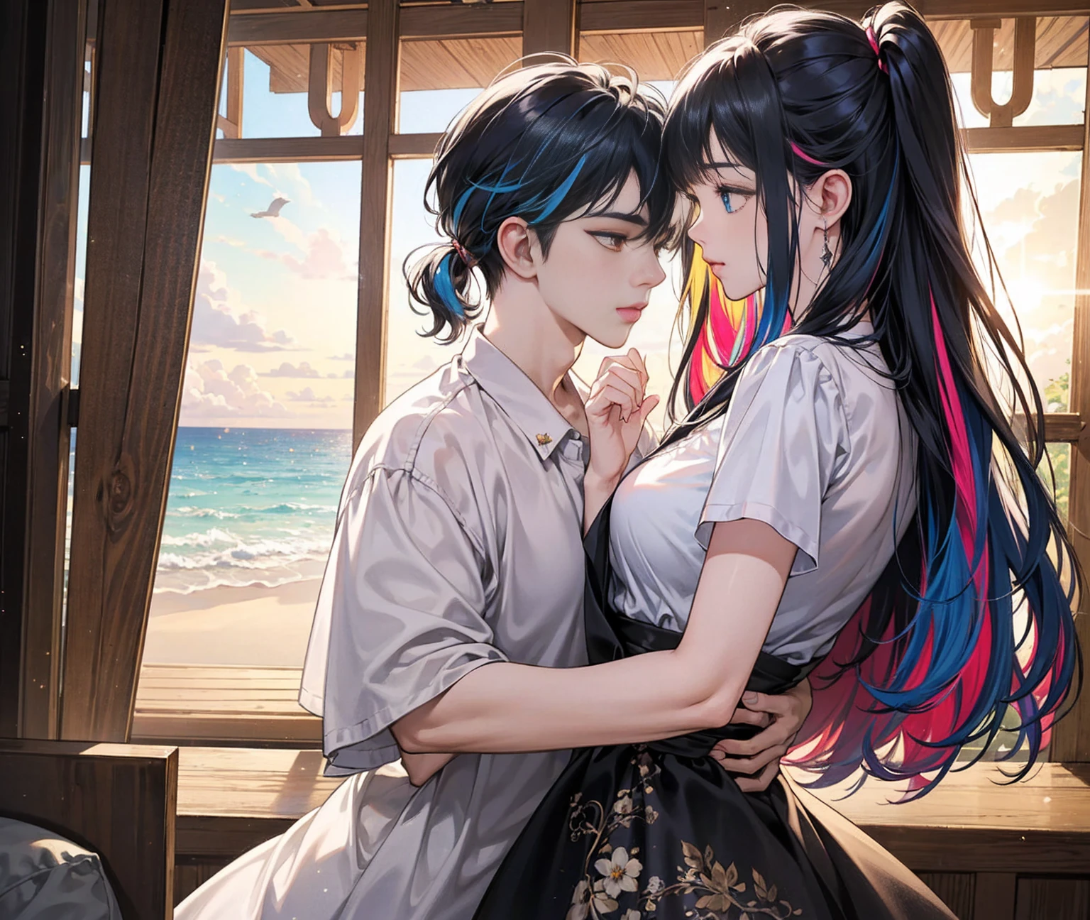 {{masterpiece}}, 最high quality, Very detailedな CG ユニティ 8k 壁紙, Cinema Lighting, Lens flare, Beautiful details in the eyes, black, Sideways glance, Multicolored Hair, colorful light, particle, Heterochromia iridis, (colorful:1.5), (colorful hair:1.5),{{masterpiece}}, 最high quality, Very detailedな CG ユニティ 8k 壁紙, Cinema Lighting, Lens flare, Beautiful details in the eyes, black, Sideways glance, Multicolored Hair, colorful light, particle, Heterochromia iridis, (colorful:1.5), (colorful hair:1.5),masterpiece, 最high quality, Official Art, 8k wallpaper, Very detailed, Very delicate and beautiful, wonderful, In detail, masterpiece, Super detailed, High resolution,Best illustrations, Best Shadow,Complex,Sharp focus, high quality, A young father holds his young twin boys and girls in his arms tightly and warmly、Draw a scene filled with love and security.。My father is on his way home from work.、Children are innocent and carefree。In the background澄み切った青空が広がり、A view of a stylish modern mansion in Pula, Croatia in summer。The bright sunlight illuminates the house and the sparkling sea.。 In fact, this３０The father of the generation was the former Constantine１This is the world.、The boy-girl twins are formerly Crispus and Fausta。The whole scene、atonement、Forgiveness、Healing、Purification、And the theme of repairing relationships was emphasized.、It expresses the moment when family love and bonds deepen.。 The father&#39;s expression shows deep love and relief.、The twins have innocent smiles on their faces.。In the background、The beautiful sea of Croatia spreads out before you、The sparkle enhances happy family moments.。, Digital illustration portrait, In the art style of Bouwater, Blackpink&#39;s Joshi portrait, Digital Portrait, Digital Art Portrait, Realism art style, high qualityのポートレート,{{masterpiece}}, 最high quality, Very detailedな CG ユニティ 8k 壁紙, Cinema Lighting, Lens flare, Beautiful details in the eyes, black, Sideways glance, Multicolored Hair, colorful light, particle, Heterochromia iridis, (colorful:1.5), (colorful hair:1.5),{{masterpiece}}, 最high quality, Very detailedな CG ユニティ 8k 壁紙, Cinema Lighting, Lens flare, Beautiful details in the eyes, black, Sideways glance, Multicolored Hair, colorful light, particle, Heterochromia iridis, (colorful:1.5), (colorful hair:1.5),masterpiece, 最high quality, Official Art, 8k wallpaper, Very detailed, Very delicate and beautiful, wonderful, In detail, masterpiece, Super detailed, High resolution,Best illustrations, Best Shadow,Complex,Sharp focus, high quality, A young father holds his young twin boys and girls in his arms tightly and warmly、Draw a scene filled with love and security.。My father is on his way home from work.、Children are innocent and carefree。In the background澄み切った青空が広がり、A view of a stylish modern mansion in Pula, Croatia in summer。The bright sunlight illuminates the house and the sparkling sea.。 In fact, this３０The father of the generation was the former Constantine１This is the world.、The boy-girl twins are formerly Crispus and Fausta。The whole scene、atonement、Forgiveness、Healing、Purification、And the theme of repairing relationships was emphasized.、It expresses the moment when family love and bonds deepen.。 The father&#39;s expression shows deep love and relief.、The twins have innocent smiles on their faces.。In the background、The beautiful sea of Croatia spreads out before you、The sparkle enhances happy family moments.。, Digital illustration portrait, In the art style of Bouwater, Blackpink&#39;s Joshi portrait, Digital Portrait, Digital Art Portrait, Realism art style, high qualityのポートレート,