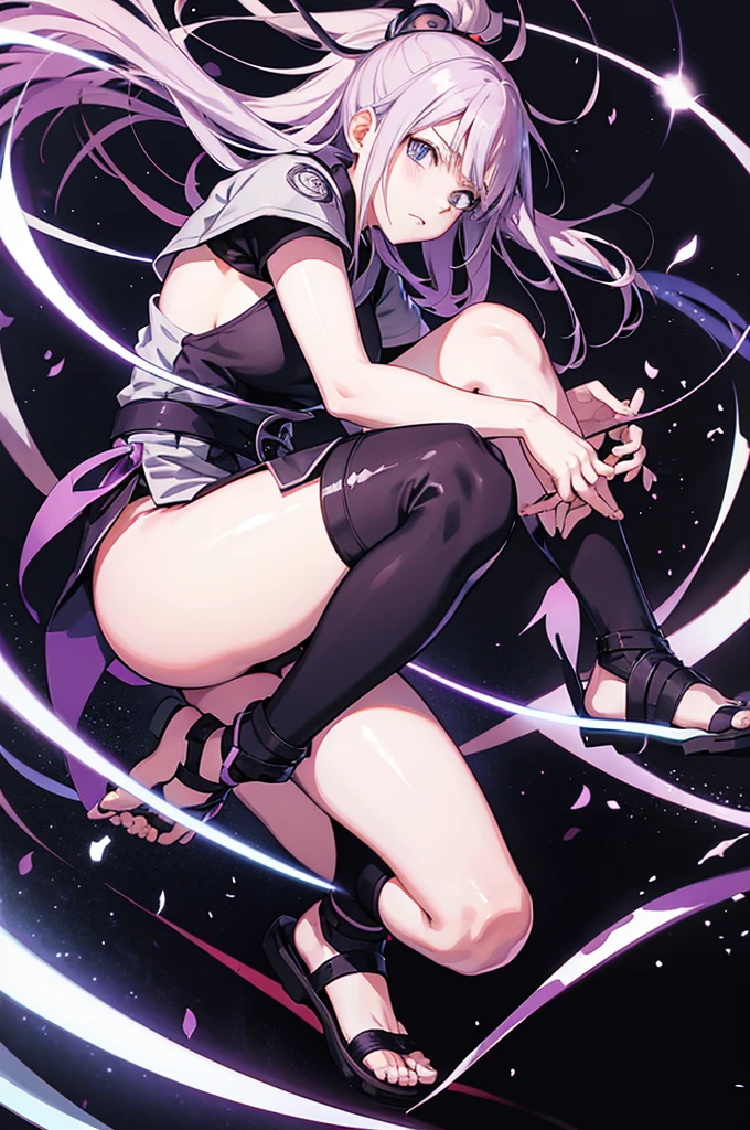 naruto anime, hinata, high resolution, black backdrop, serious hinata, purple image details,
