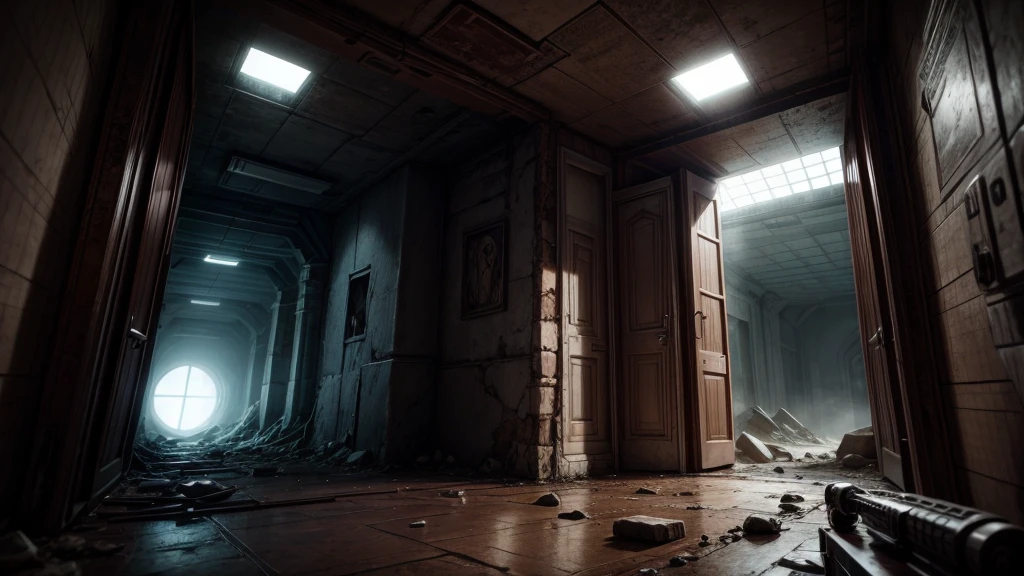 portal, wasteland, CHAMBER, 8K DETAILS, atmospheric