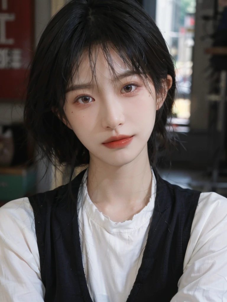 (Skin details:1.4), (smooth skin textures:1.3), Lipstick, background,海滩background, Looking at the audience,earrings, serene, calm, (Realistic and detailed eyes:1.2), Natural skin texture, Realistic facial details, Soft dramatic lighting, Vivid details, 35 mm film, outdoor, (Photo Practical:1.4), (hyper Practical:1.4), (Practical:1.3), (Smoother lighting:1.05), (Improve lighting quality:0.9), (Highest quality real skin textures:1.4), Exquisite eyes, Delicate face, Close-up of face, (Enhance the beauty of skin texture:1.1), Hair details, Vest,normal body ratio, short hair, Moles under the eyes, thinking, A faint smile,公园background,Portrait Photography, Depth of Field, Bokeh, Surrealism, Ray Tracing, (Portrait Photography:1.1), Surrealism, High Detail, Chiaroscuro, Ray Tracing, reflected light, Ultra HD, Ultra HD, masterpiece, Textured Skin, Super Detail, High Detail, high quality, best quality