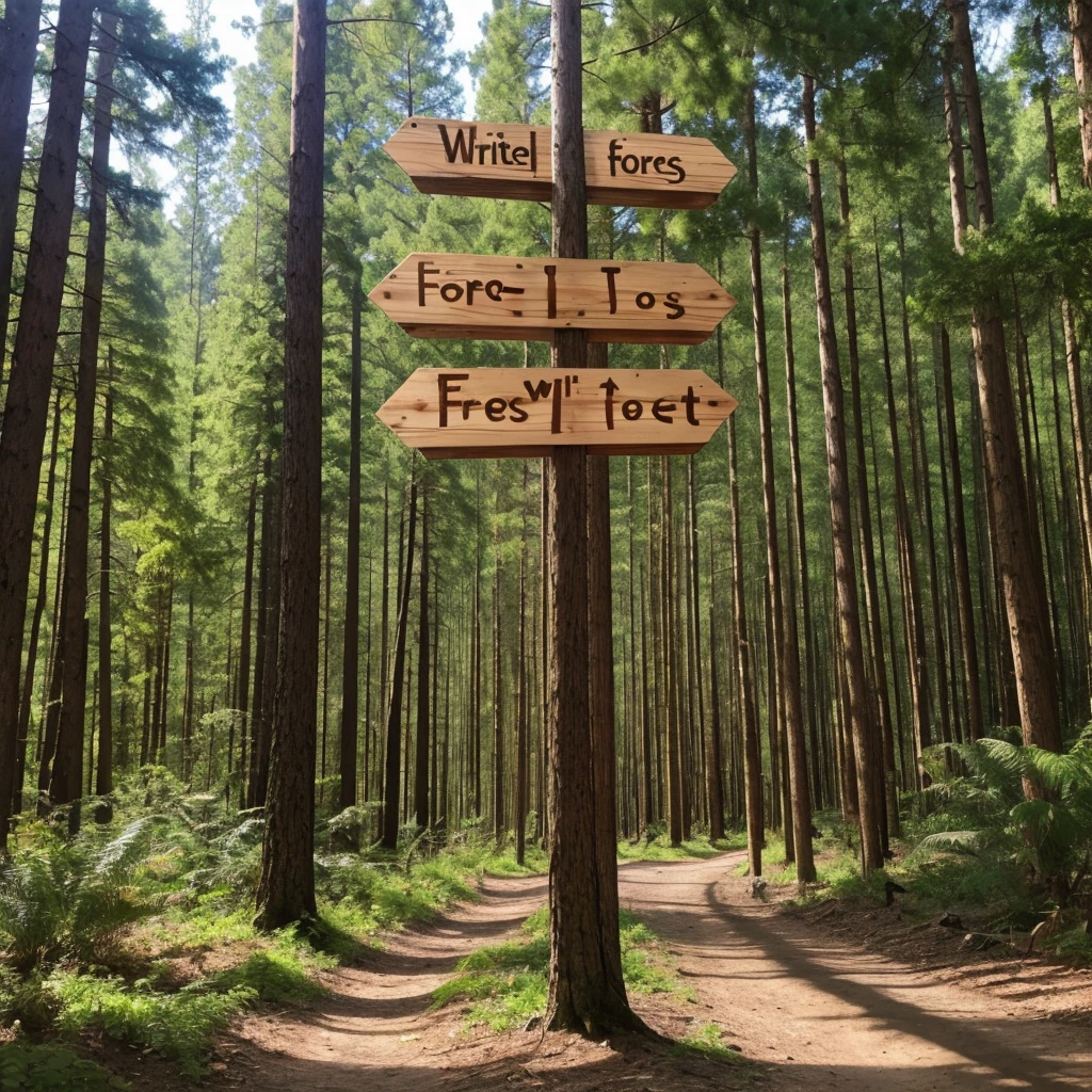 Write the word "forest" in a sign style.