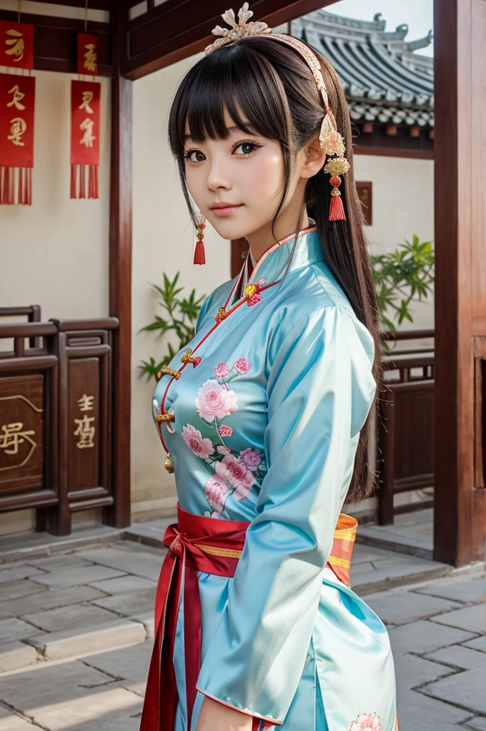 A cute anime girl in traditional Chinese clothes for a cultivation anime.