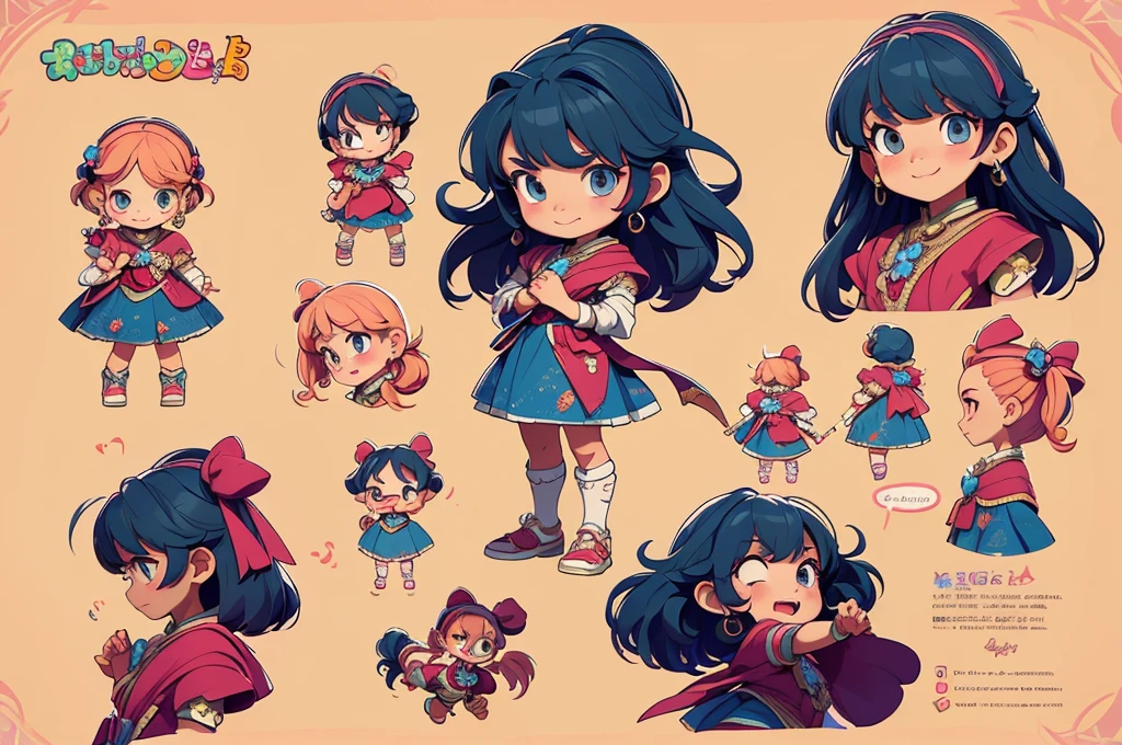 a 6 year old girl, ((masterpiece)),(((best quality))),(character design sheet, same character, front, side, back), illustration, Indian girl