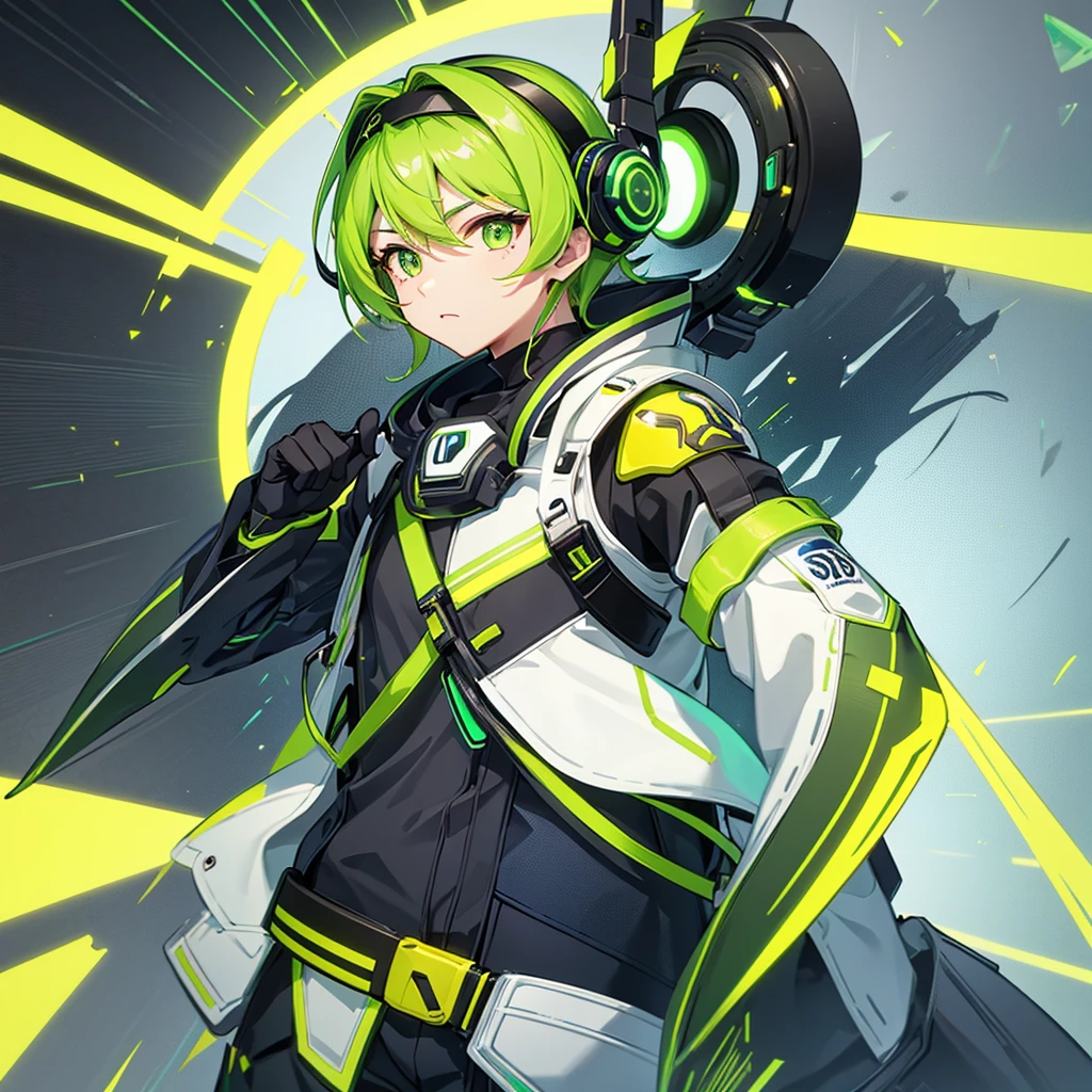 Chick、Yellow-green, dark green, and navy blue appearance、Transparent yellow-green eyes and visor、Lucio、Overwatch、