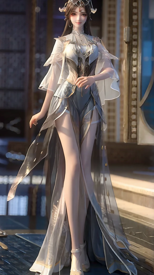 Cartoon woman standing on the starry sky like dominant and powerful enchantress, Water splashes at the knees,CG Social Trends, Smooth anime CG art, Starry sky background,Full body view,Royal sister standing posture,With a translucent veil