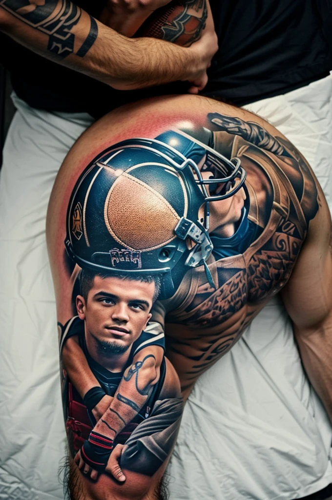 Tattoo of a  who dreams of becoming a football player.