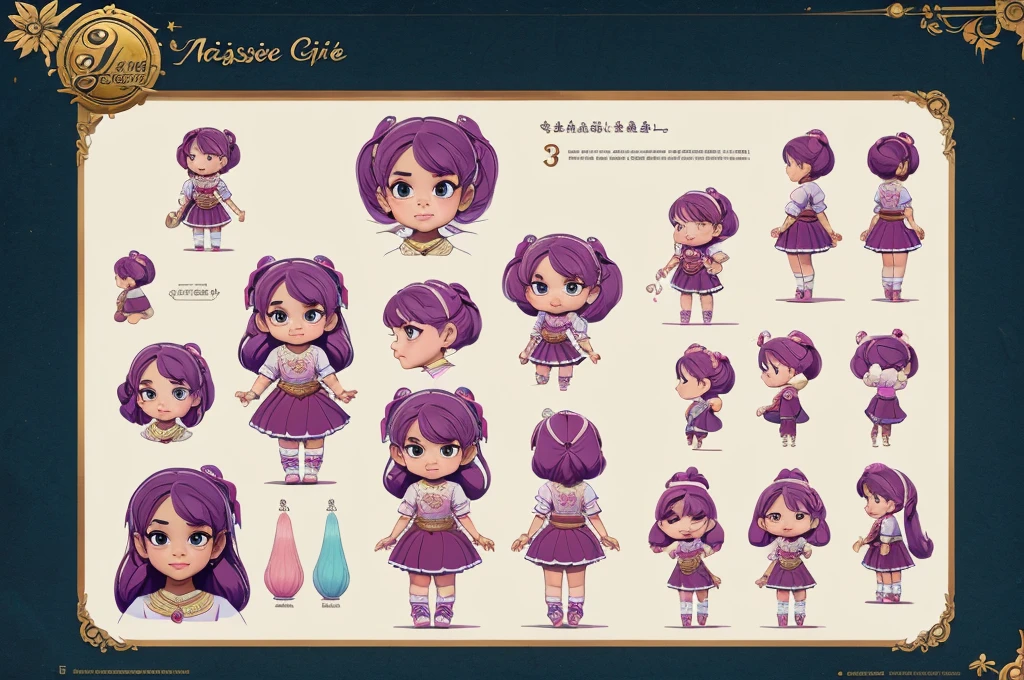a 6 year old girl, ((masterpiece)),(((best quality))),(character design sheet, same character, front, side, back), illustration, Indian girl
