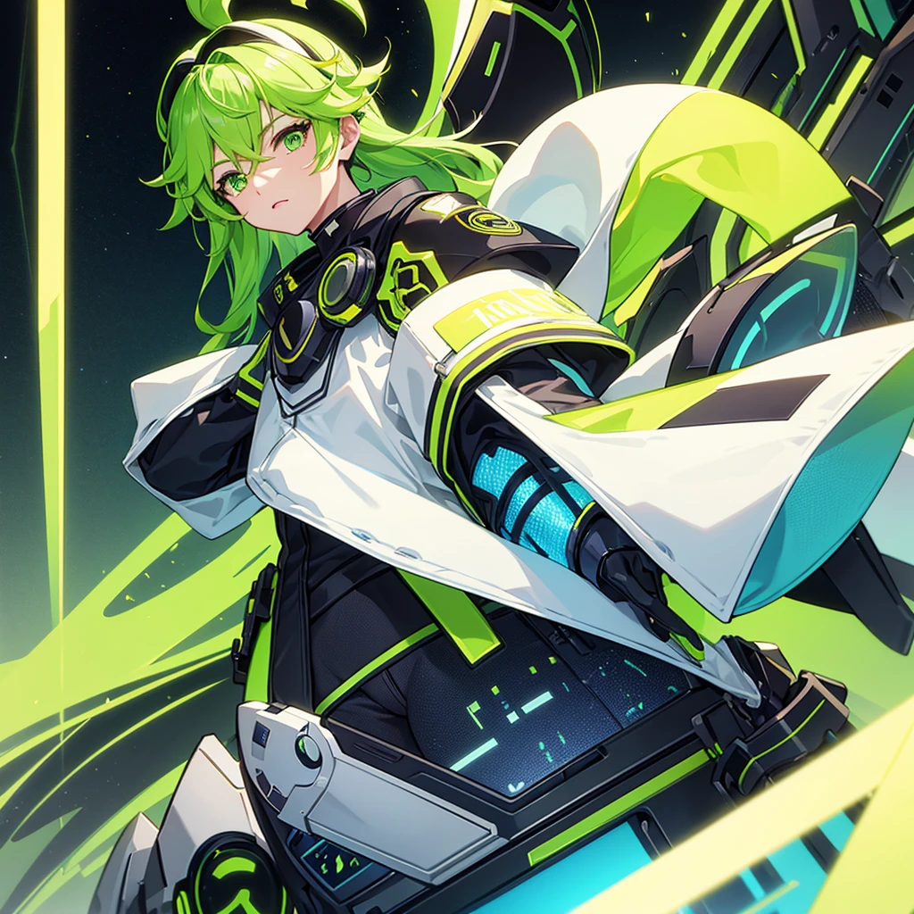 Chick、Yellow-green, dark green, and navy blue appearance、Transparent yellow-green eyes and visor、Lucio、Overwatch、dj、funky、Long Hair