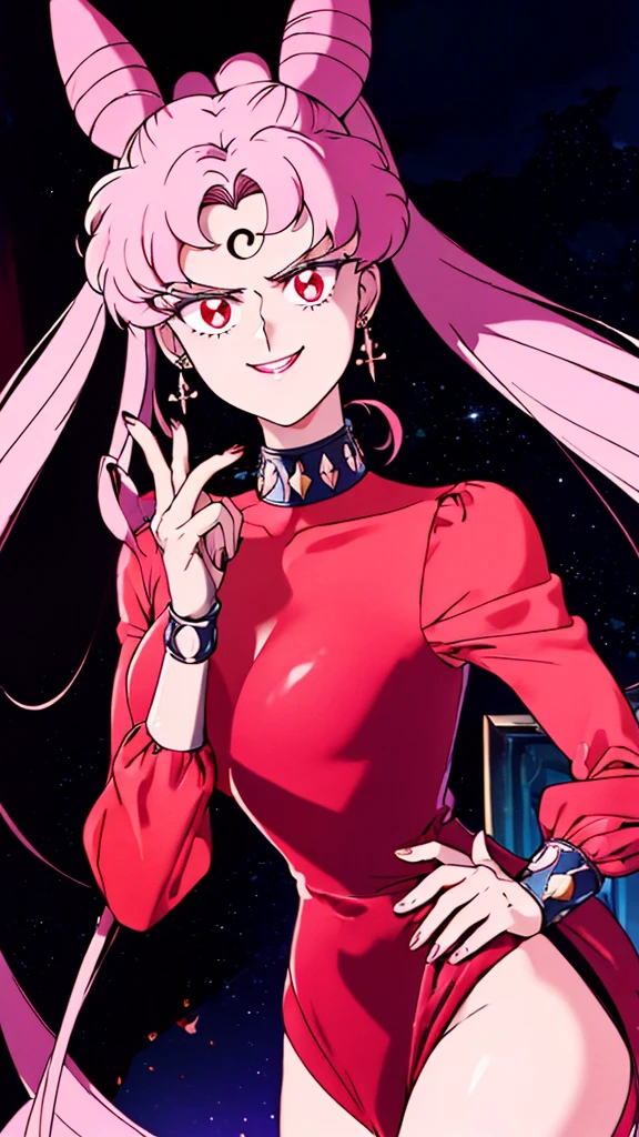 ((masterpiece,best quality)), absurdres,
Black_Lady_Sailor_Moon,
solo, smiling, looking down at viewer, cowboy shot,
cinematic composition, conceit,smile worst,worst ridecule,evil moukery,hand on hip,upper body,two hand,sadistic smile,deep shaded face,laugh at,evil smile,evil smirk,two hands,five fingers,smile worst,worst ridecule,evil moukery