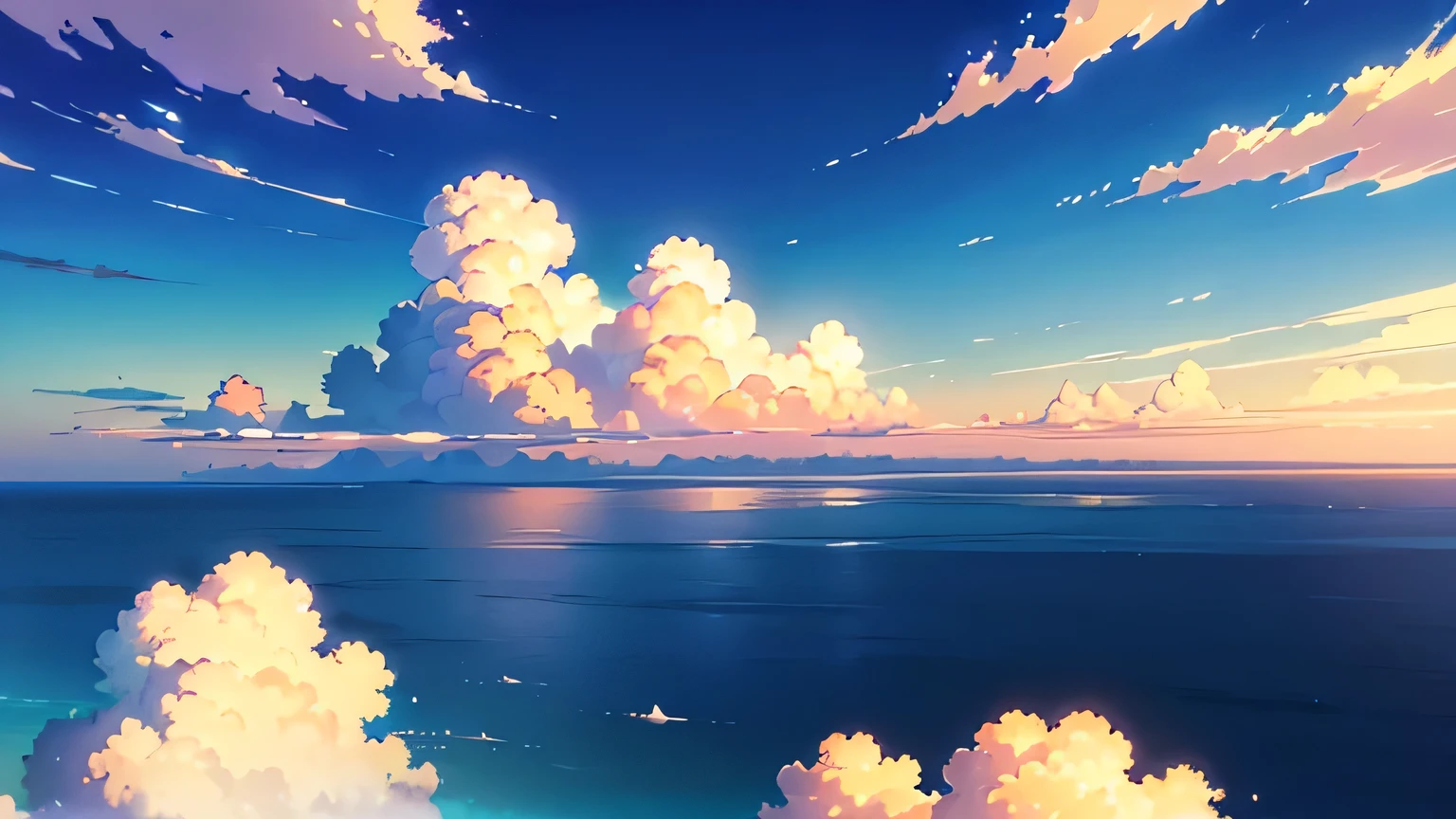 masterpiece, Highest quality, (Highly detailed CG Unity 8k wallpaper), (Highest quality), (Best illustrations), blue sky, cumulus, wind, cumulonimbus、Anime Background, ( ( makoto shinkai ) ), アニメのwind景, アニメwind景壁紙