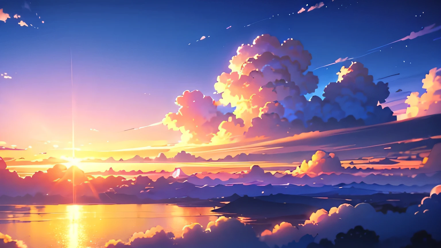 masterpiece, Highest quality, (Highly detailed CG Unity 8k wallpaper), (Highest quality), (Best illustrations), blue sky, cumulus, wind, Anime Background, ( ( makoto shinkai ) ), アニメのwind景, アニメwind景壁紙