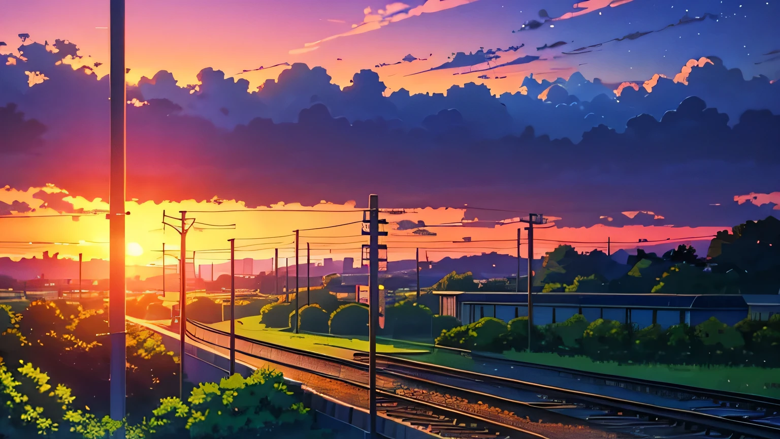 A train is coming on the tracks at the station, Beautiful anime scene, Station Background, Anime countryside landscape, Anime Background art, beautiful Anime Scenery, colorful Anime movie background, Beautiful peaceful scene in anime, evening, Anime movie background, Summer station, Anime Background, ( ( makoto shinkai ) ), Anime Scenery, anime landscape wallpapers