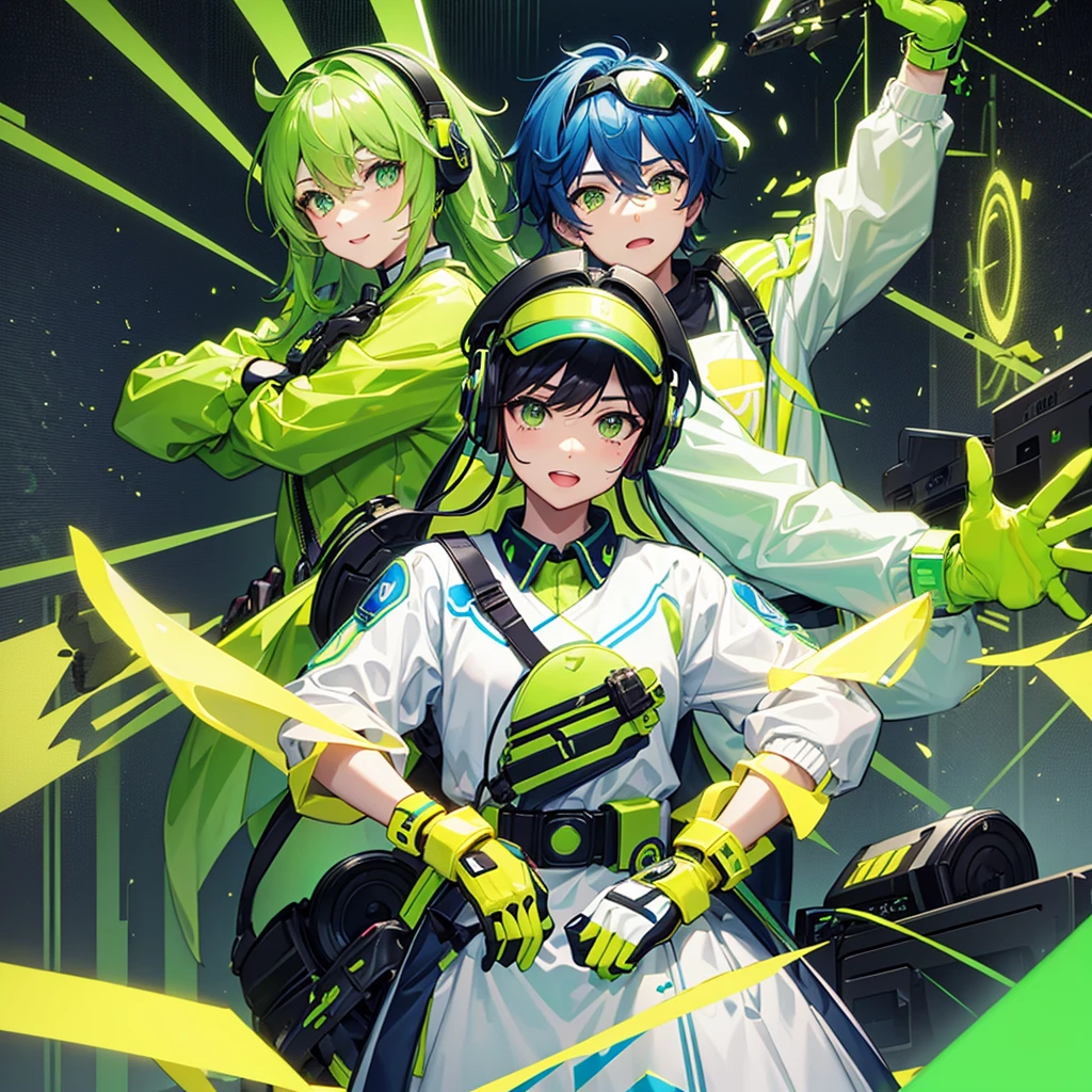 Chick、Yellow-green, dark green, and navy blue appearance、Transparent yellow-green eyes and visor、Lucio、Overwatch、dj、musician、funky、Party people、High tension