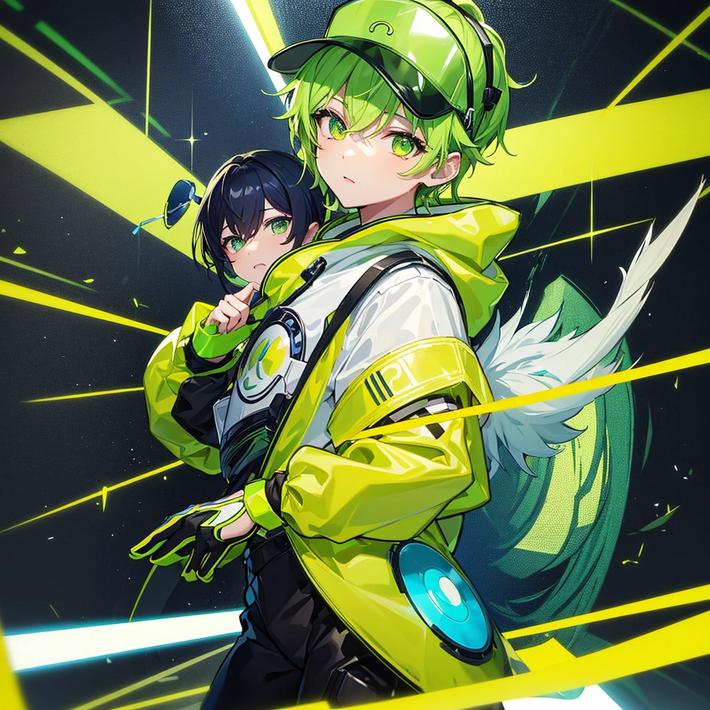 Chick、Yellow-green, dark green, and navy blue appearance、Transparent yellow-green eyes and visor、Lucio、Overwatch、dj、musician、funky、Party people、High tension