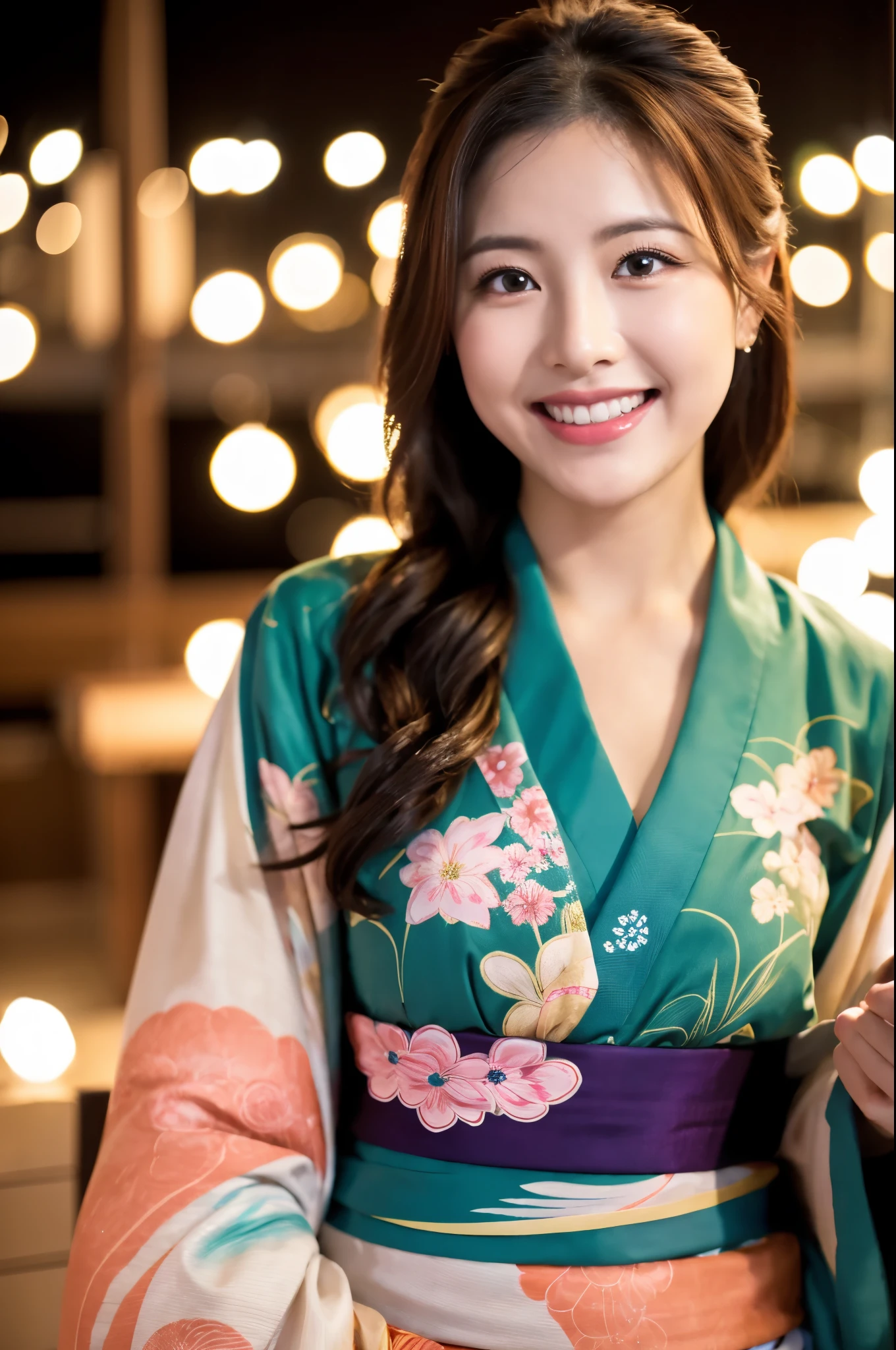 Face :9,1449314384], ulzzang-6500-v1.1, (RAW Photos:1.2), (Photorealistic), Beautiful Mature Woman VN01, Beautiful details, (Genuine: 1.4), Very detailedな目と顔, Beautiful and fine details,  (Japanese Kimono、Elegant Japanese pattern kimono、Komono)、Esbian all over、 (A very loving smile:1.2)、Large file size, High resolution, Very detailed, Highest quality, [masterpiece:1.6], Awareness-raising, Very detailed, Hmph, In detail, Highest quality, 8k wallpaper, Cinema Lighting, One mature woman, 37 years old, Perfect figure, Cute droopy eyes、Beautiful big eyes、Pieck Finger, ((Tabletop)), Highest quality, One mature woman, eye shadow, Upper Body, Portraiture, ((Full Body Shot:1.6))、