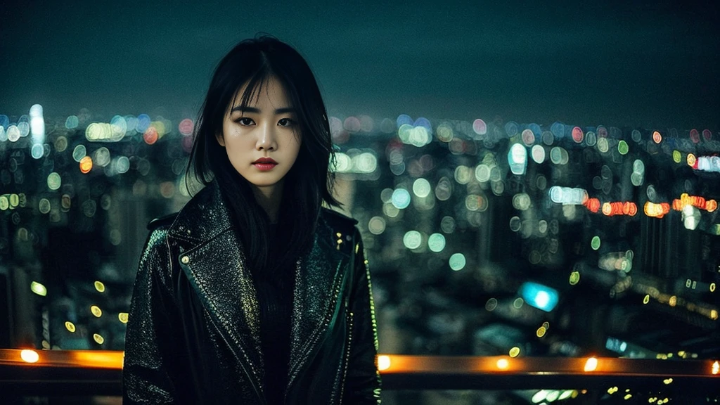 Reflecting themes of suspense and revenge、Dark and mysterious illustration style design。With the night view of the city in the background、Draw the main character in disguise。This protagonist is、A woman with a vengeance、He has sharp eyes and a calm expression..。After Her、A row of neon-lit skyscrapers、Creates a city night atmosphere.。 The protagonist is stylishly dressed、I feel like there's a secret.。She had a smartphone in one hand、on the other hand、, I see a notebook with secret plans written on it..。After Her、I could see the vague silhouettes of the two people she was aiming for..、showing that he is the target of her plan.。 The background color is、Expressing the coldness of the city night、Dark blue or purple、Use neon pink and yellow colors.。The protagonist is placed in the center.、Create a design that captures the moment she decided to put her plan into action.。 Providing iconic visuals for a story of revenge and deception。This visual leaves a deep impression on the listener.、
。 High resolution, masterpiece, Highest quality, Intricate details, Very detailed, Clear focus, Delicate skin, practical skin texture, texture, Delicate eyes, Professional, 4K, Shot with Canon, 85mm, Shallow and deep, Kodak Vision Color, that's right, Very detailed, photograph_\(Extremist\), photographpractical, practical, Post-processing, Maximum details, Roughness, Real Life, Extremist practical, Photorealism, photographgraphy, 8K Ultra HD, photographgraphy
