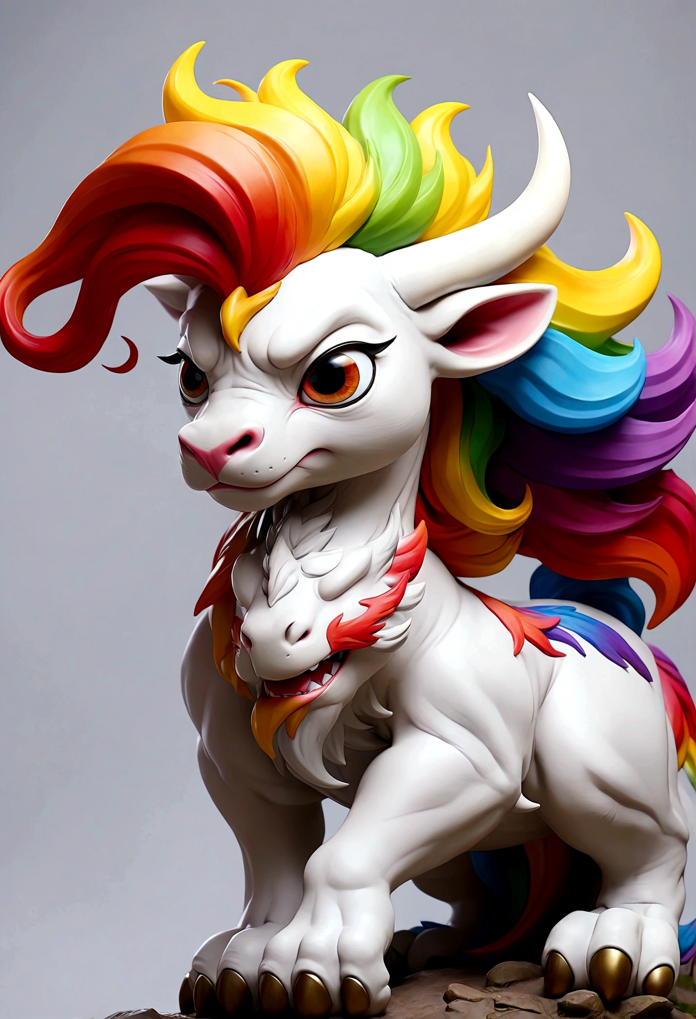 flag、masterpiece、(White background:1)、A rainbow-colored kirin surrounded by white clouds、god々々Halo、Wind、god々、Long undulating body、overbite、Upper body、Fantastic、god話、high quality、Very detailed、masterpiece、amazing、Particle Effects、Dynamic Effects　Rin々shiii　good looking　Sharp body、Kind Face