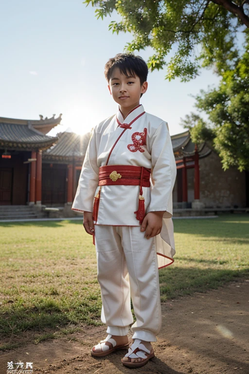 a boy, ancient chinese costume, full body, sunlight, clear face, clean white background, masterpiece, super detail, epic composition, ultra hd, high quality, extremely detailed, official art, uniform 8k wallpaper, super detail, 32k