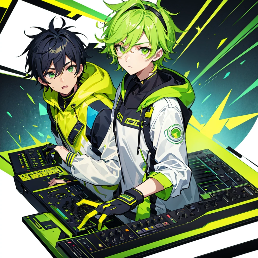 Chick、Yellow-green, dark green, and navy blue appearance、Transparent yellow-green eyes and visor、Lucio、Overwatch、dj、musician、funky、Party people、High tension Handsome boy、、Wink、Frog motif
