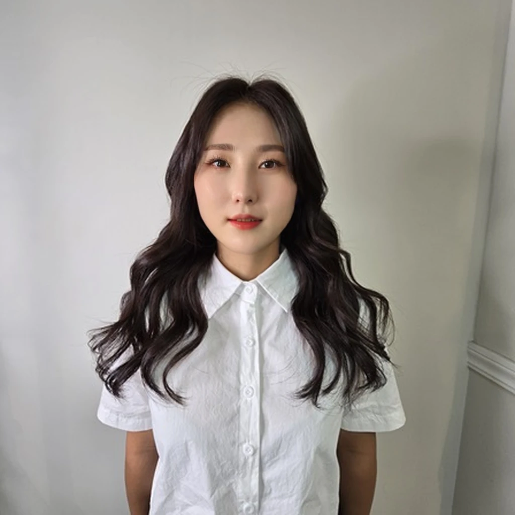 Best Quality, 8k, Masterpiece, (Portrait: 1.3), (photo realistic:1.4), (hyper realistic:1.4), Sharp Focus, looking at viewer, (smoother lighting:1.1), (increase cinematic lighting quality:0.9), realistic lighting, backlighting, light on face, ray trace, (brightening light:1.2), (Increase quality:1.4), sharp detail, (best quality real texture skin:1.4), finely detailed eyes, black_eyes, finely detailed face, 25 year old Korean woman