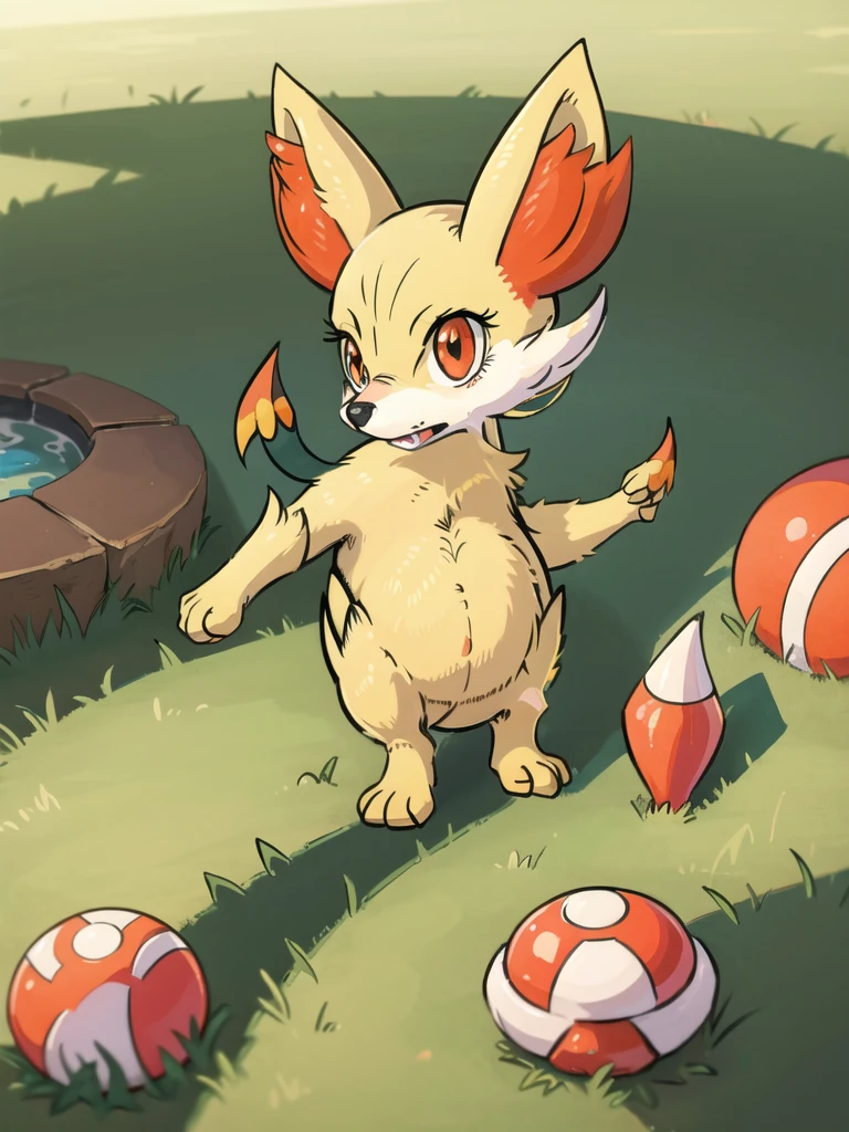 (masterpiece, best quality:1.2),solo,fennekin \(pokemon\),pokemon \(creature\),full body,no humans,grass