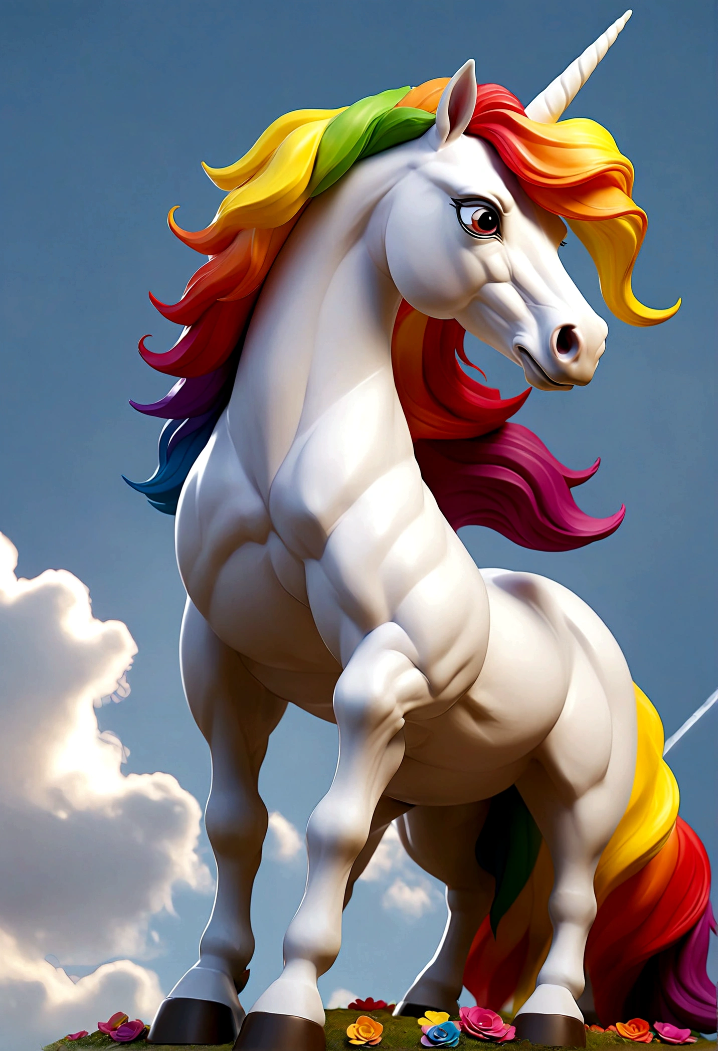 flag、masterpiece、(White background:1)、A rainbow-colored kirin surrounded by white clouds、god々々Halo、Wind、god々、Long undulating body、overbite、Upper body、Fantastic、god話、high quality、Very detailed、masterpiece、amazing、Particle Effects、Dynamic Effects、　Rin々shiii、　good looking　Sharp body　unicorn　horse