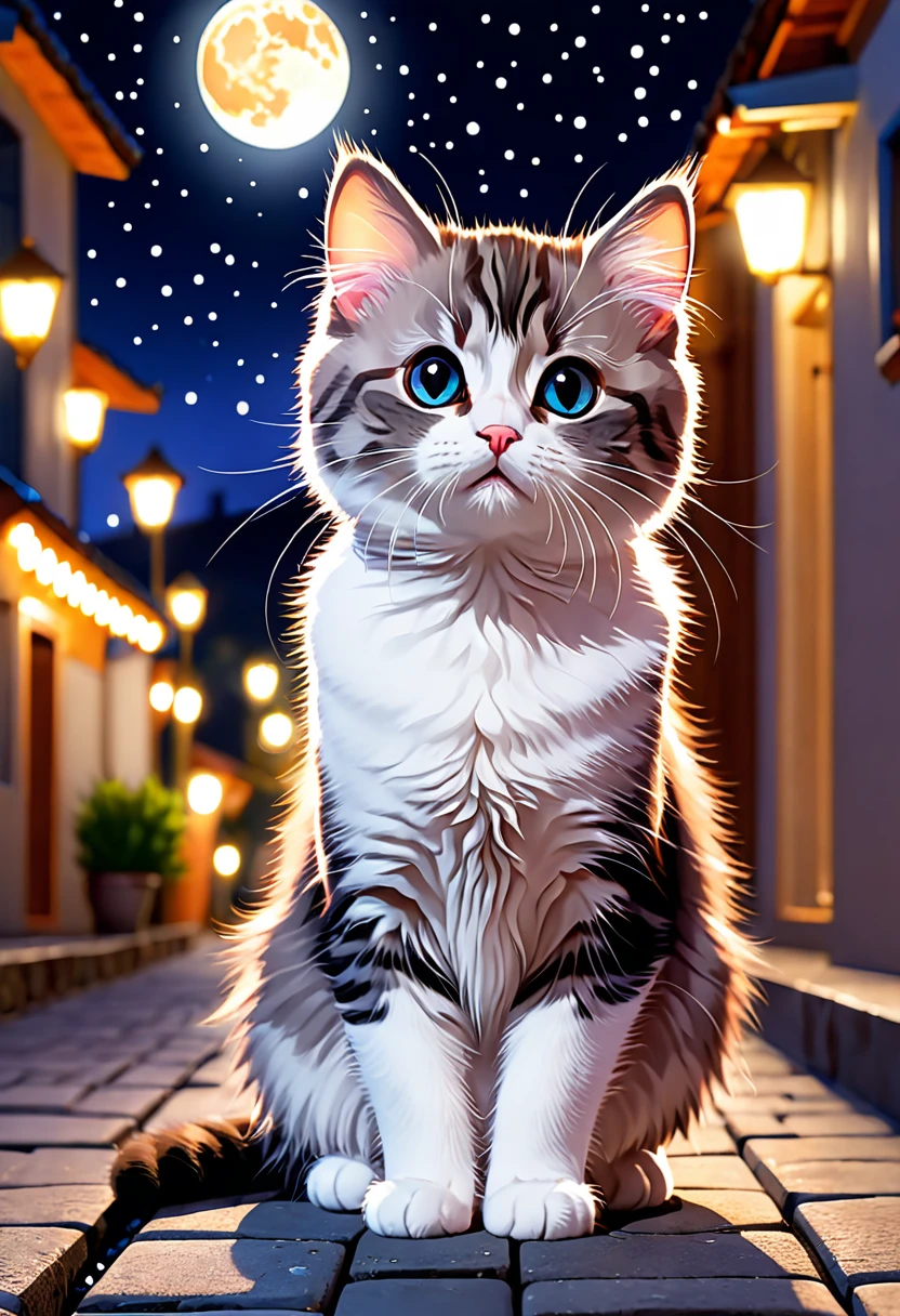 8k,high quality,cat, cute, night
