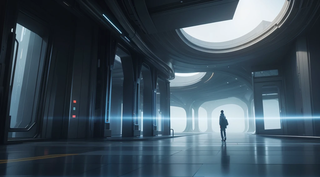 Behind the scenes of men and women in the near future using generative AI、Scenery of the entrance to the digital society、(Feeling of the future)、(photos realistic)、4K、Blueish