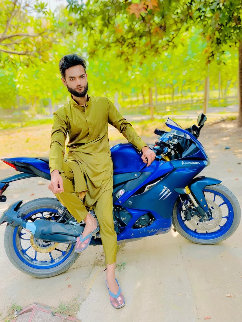 (1man:1.4),(male:1.2),(full body:1.2),(Collared shirt and blazer and suit trousers:1.4), with bike