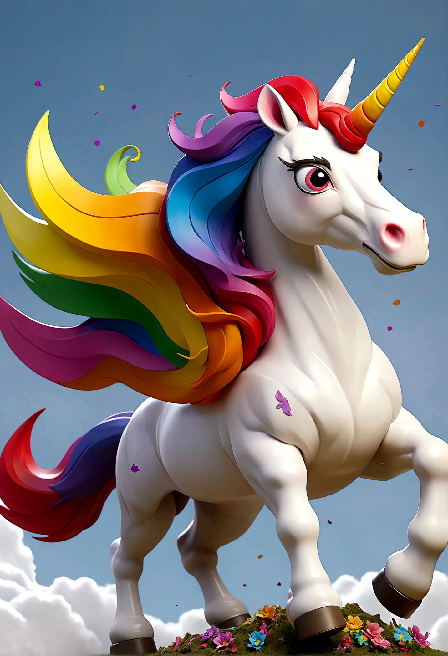 flag、masterpiece、(White background:1)、A rainbow-colored kirin surrounded by white clouds、god々々Halo、Wind、god々、Long undulating body、overbite、Upper body、Fantastic、god話、high quality、Very detailed、masterpiece、amazing、Particle Effects、Dynamic Effects、 Rin々shiii、 good looking Sharp body unicorn