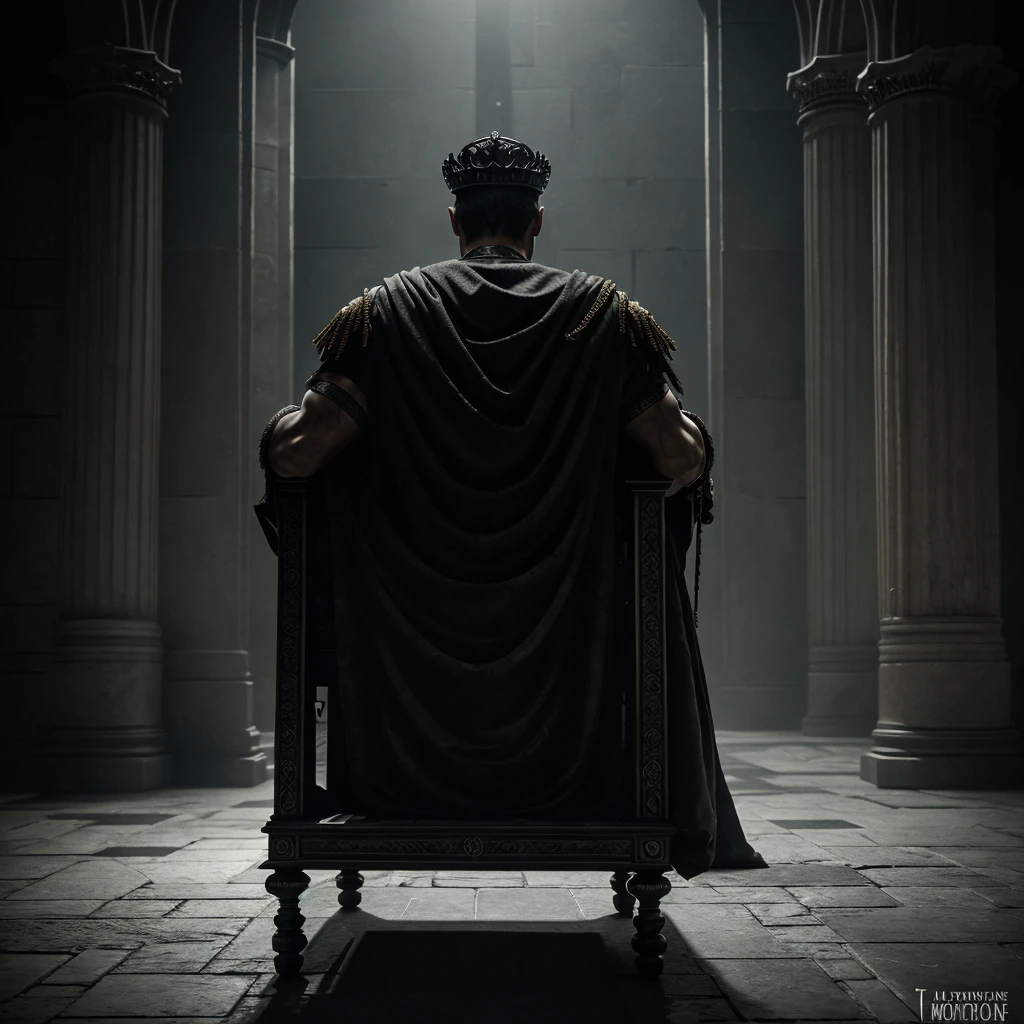 a man walking toward his throne, pile of soldier corpses on floor behind him, spotlight on him from behind the throne, a crown is kept on the throne, dark moody lighting, cinematic scene, high contrast, dramatic, hyper detailed, ultra realistic, 8k, photorealistic, award winning digital art, epic, masterpiece, dramatic lighting, chiaroscuro, moody atmosphere, dramatic lighting, cinematic composition, dramatic angle, muscular built man, regal pose, confident expression, crown on throne, throne room interior, dead soldier bodies, dark shadowy background, spotlight from behind throne, muted color palette, realistic textures, highly detailed