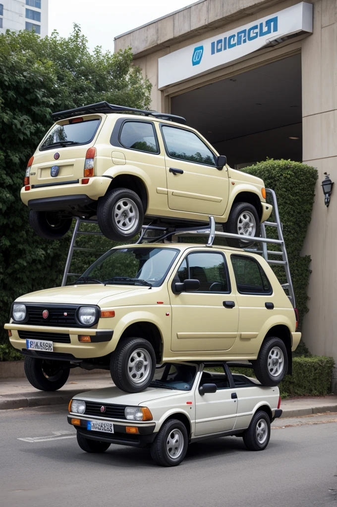 Fiat uno 98 with ladder on top transformer