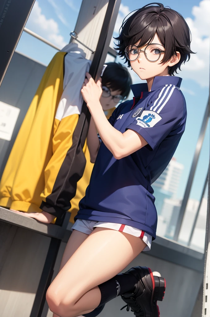 Ren Amamiya Persona,menino anime,soccer uniform , eyeglass