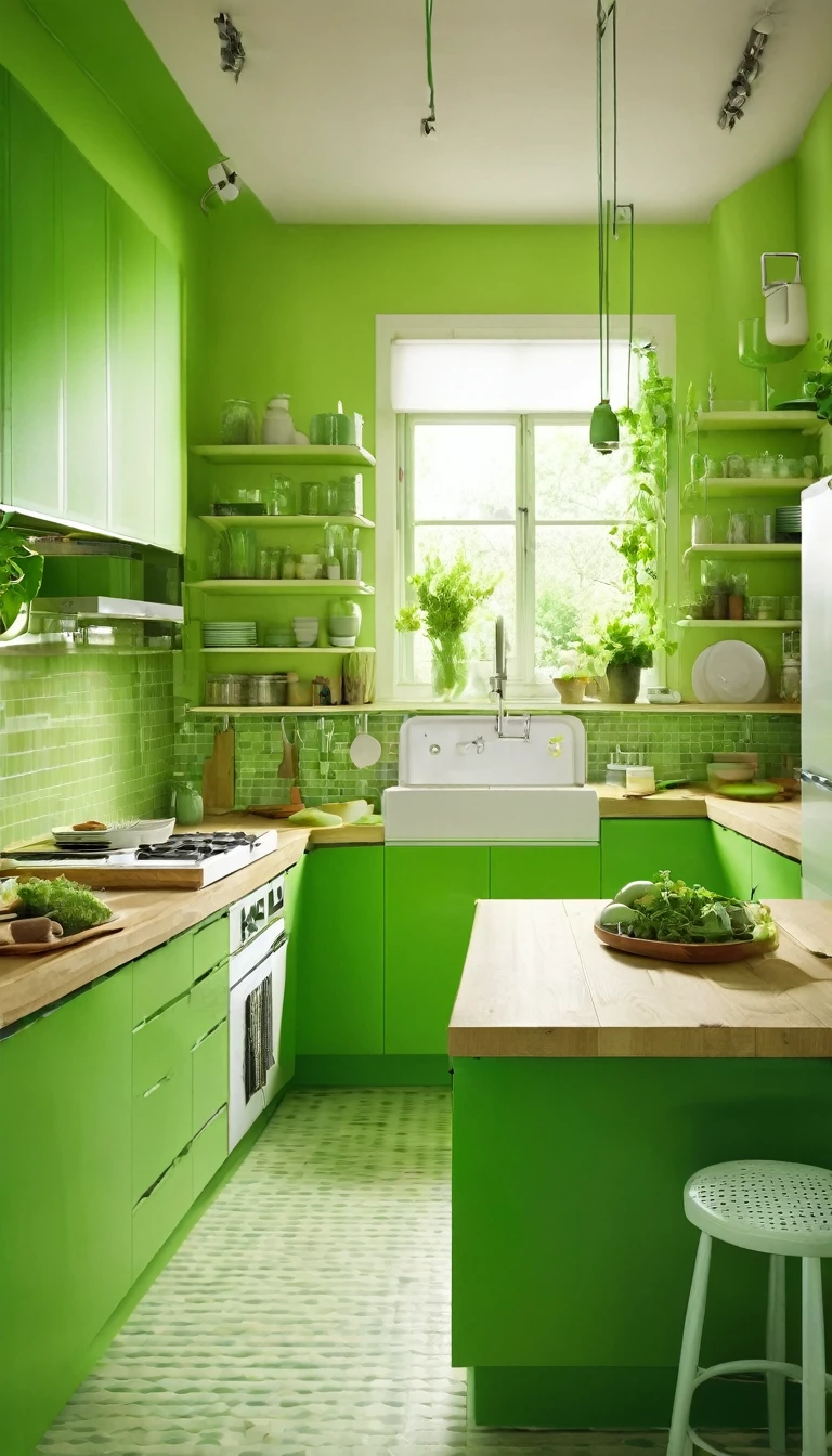 kitchen，Trying，Green Theme