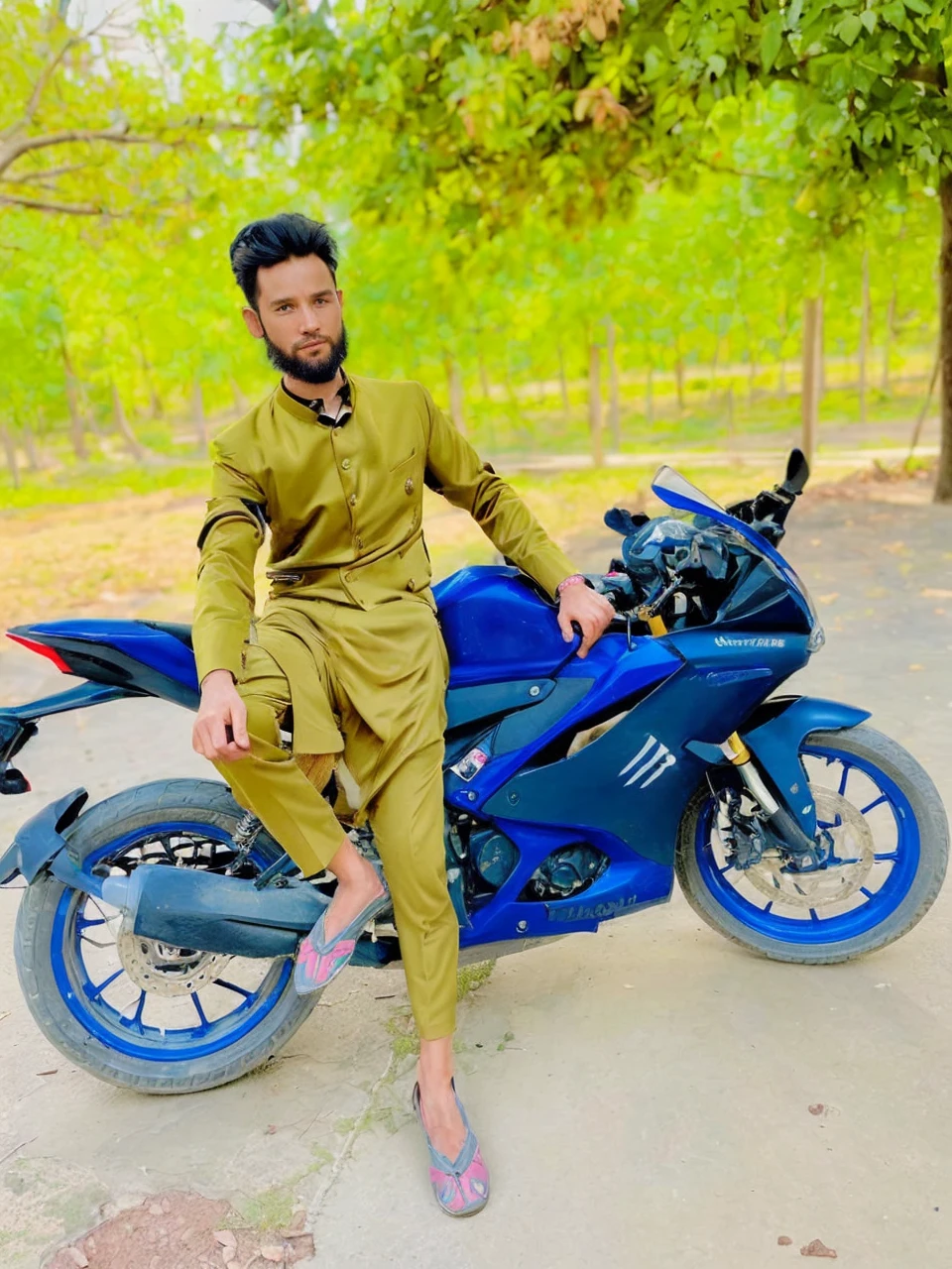 (1man:1.4),(male:1.2),(full body:1.2),(Collared shirt and blazer and suit trousers:1.4), with bike