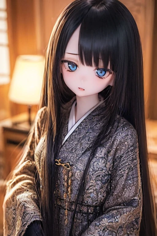 (SFW:2), photorealistic, realistic photo, ((highest quality)), ((masterpiece)), ((extremely detailed)), kukolnydom, doll, (mature woman, 22yo, 22 years old:1.6), solo, ((cowboy shot, standing, skinny, slender, slim, kimono, obi, hair ornament)), green eyes, parted lips, (black hair, long hair, looking at another, blank eyes, empty eyes, detailed eyes, detailed clothes:1.3), Japanese room, 8k