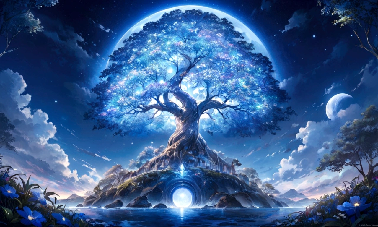 world Tree、moonlight、Moonlit Night、Fantasy、mysteriouasterpiece、Perfect Art、Award-winning works