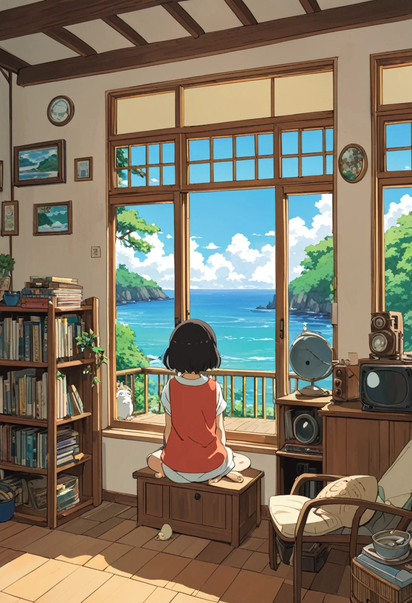 Studio Ghibli-style anime movies, You can see the ocean from the living room