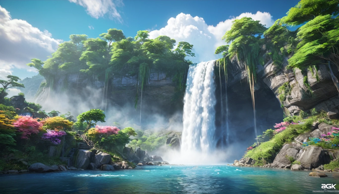 masterpiece, best quality, high quality, Extremely detailed CG unity 8k wallpaper, landscape, outdoor, sky空, cloud, sky, No humans, Mountain, landscape, water, Tree, blue sky空, waterfall, cliff, nature, lake, river, cloudy sky空,Award-winning photography, Bokeh, Depth of Field, Human Development Report, bloom, Chromatic Aberration ,Reality,Extremely detailed, Popular on ArtStation, Popular on CGsociety, complex, High Detail, dramatic, midjourney's Artwork