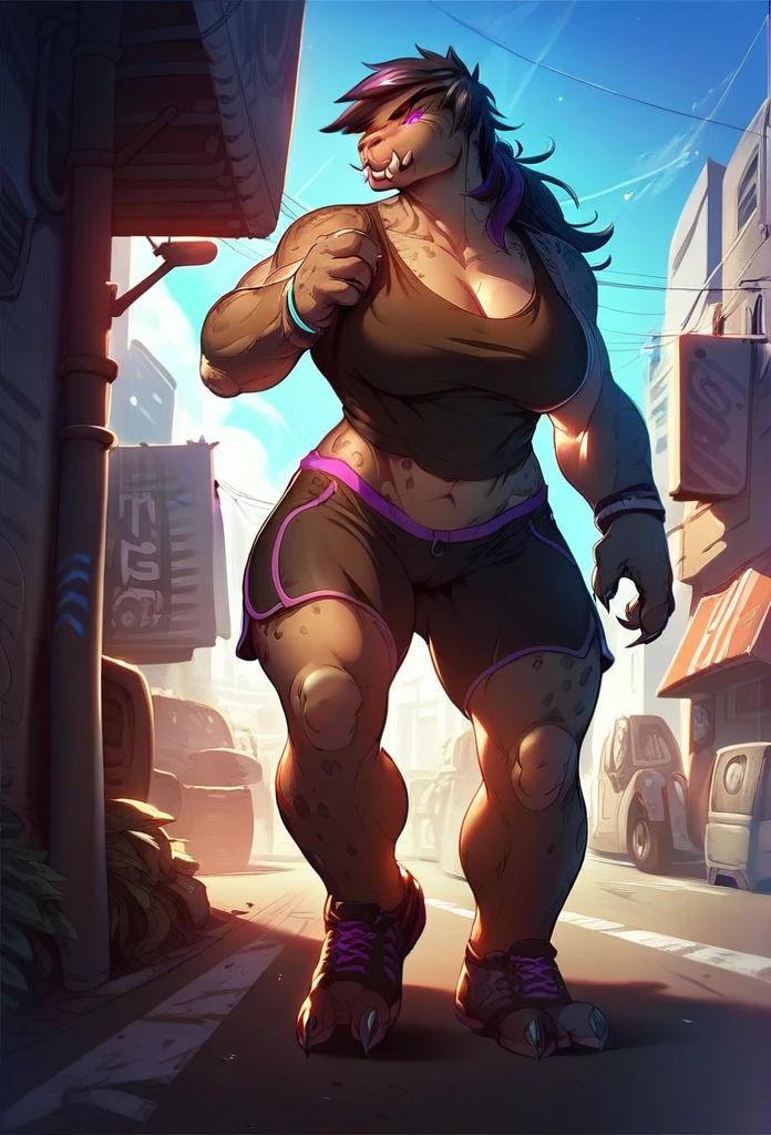 score_9, score_8_up, score_7_up, score_6_up, score_5_up, score_4_up,
1girl,
solo,
female,
furry,
furry female,
anthro,
alien, dark purple messy long hair,
muscular,
countershading,
detailed soft,
source_furry,
face,
teeth,
claws,
muscular female,
big tits,
Walking down a busy street, dressed like a slut