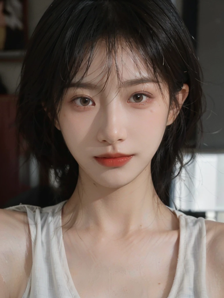 (Skin details:1.4), (smooth skin textures:1.3), Lipstick, background,海滩background， Looking at the audience，earrings, serene, calm, (Realistic and detailed eyes：1.2）, Natural skin texture, Realistic facial details, Soft dramatic lighting, Vivid details, 35 mm film, outdoor, (Photo Practical:1.4), (hyper Practical:1.4), (Practical:1.3), (Smoother lighting:1.05), (Improve lighting quality:0.9), (Highest quality real skin textures:1.4), Exquisite eyes, Delicate face, Close-up of face, (Enhance the beauty of skin texture:1.1), Hair details, Vest，normal body ratio, short hair, Moles under the eyes, thinking, A faint smile,公园background，Portrait Photography, Depth of Field, Bokeh, Surrealism, Ray Tracing, (Portrait Photography:1.1), Surrealism, High Detail, Chiaroscuro, Ray Tracing, reflected light, Ultra HD, Ultra HD, masterpiece, Textured Skin, Super Detail, High Detail, high quality, best quality
