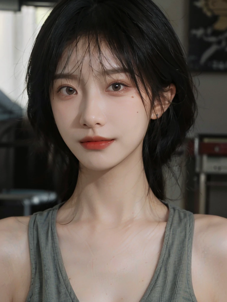 (Skin details:1.4), (smooth skin textures:1.3), Lipstick, background,海滩background, Looking at the audience,earrings, serene, calm, (Realistic and detailed eyes:1.2), Natural skin texture, Realistic facial details, Soft dramatic lighting, Vivid details, 35 mm film, outdoor, (Photo Practical:1.4), (hyper Practical:1.4), (Practical:1.3), (Smoother lighting:1.05), (Improve lighting quality:0.9), (Highest quality real skin textures:1.4), Exquisite eyes, Delicate face, Close-up of face, (Enhance the beauty of skin texture:1.1), Hair details, Vest,normal body ratio, short hair, Moles under the eyes, thinking, A faint smile,公园background,Portrait Photography, Depth of Field, Bokeh, Surrealism, Ray Tracing, (Portrait Photography:1.1), Surrealism, High Detail, Chiaroscuro, Ray Tracing, reflected light, Ultra HD, Ultra HD, masterpiece, Textured Skin, Super Detail, High Detail, high quality, best quality