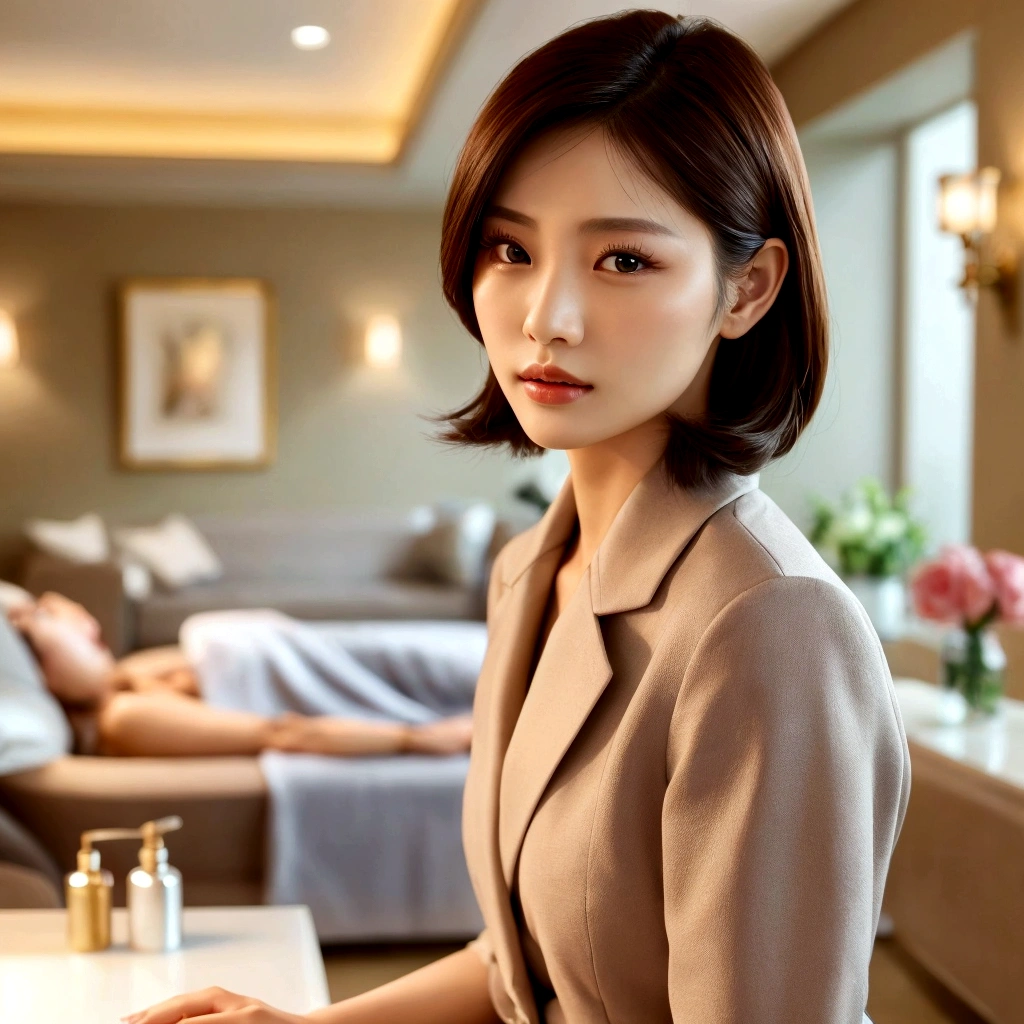 there is a woman that is sitting in a chair in a room, exclusive, li zixin, professional image, beauty woman, yun ling, elegant high quality, high quality portrait, sha xi, good looking, elegant look, lulu chen, high-end, jinyiwei, high - end, elegent, wenfei ye, with professional makeup, pleasing aesthetics