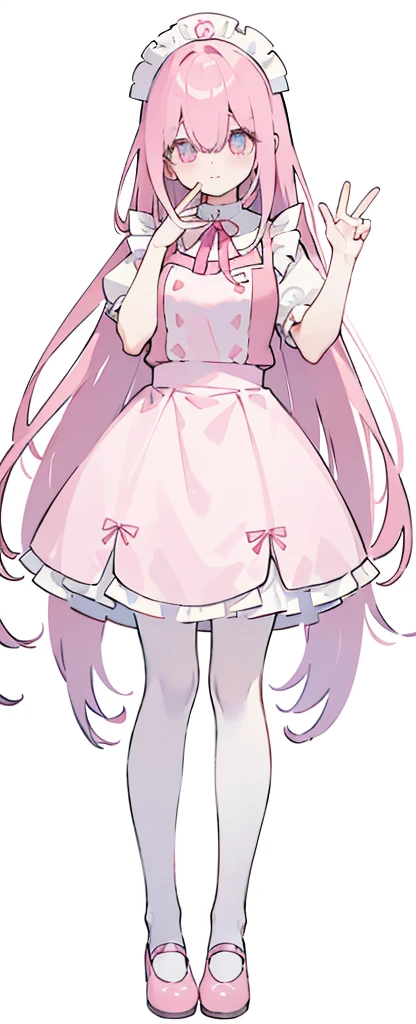 (((Long pinky Beautiful Hair))),pink hair,kawai,(((Eyes visible from bangs,hair over eyes:1.3))),,Huge breasts,(cyan color eyes),,(pink slanted eyes),1girl in,bangs,long CYAN  hair, pantyhose,Cowboy Shot,white background,short hair,smiled,(wearing pink maid clothes), (maid dress type must have a perfect pink vest), Bangs should be long to the tip of the chin(((Standing pose facing to the right side free hand pose))), white background, Perfect arm fingers,,, 1 girl, ((The image must match the tag)) Bangs almost cover the eyes full body (The character's entire body from top to bottom is completely visible) (The character's entire body is visible from head to toe) wearing shiny pink shoes (full body image full body image) full body image full body image) white background, Long slim legs