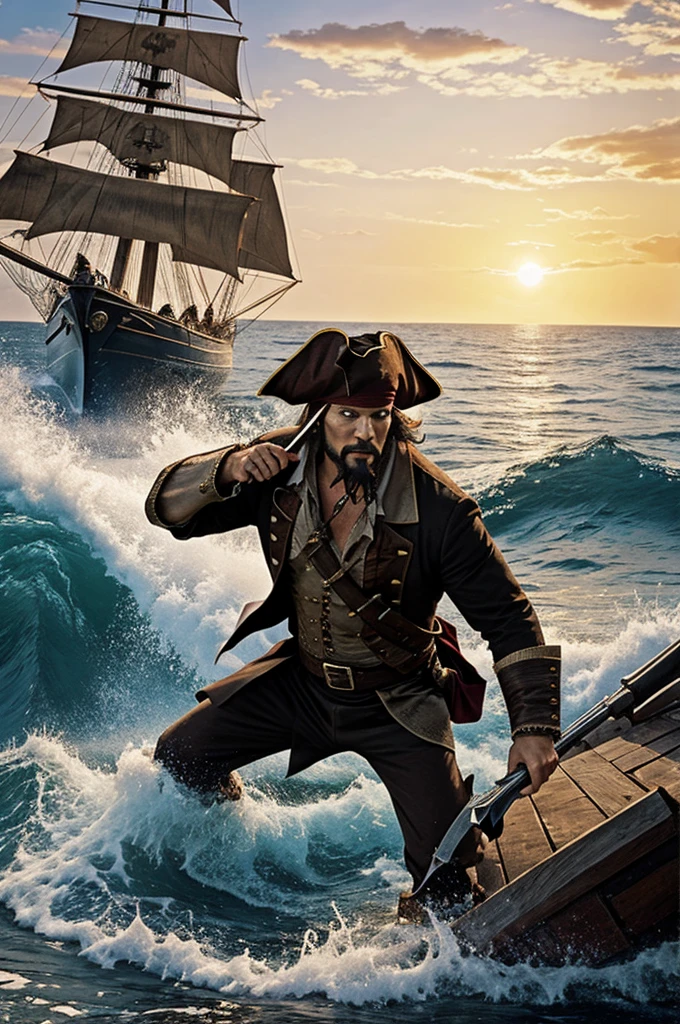 Pirate Robert Maynard cutting off blackbeard's head