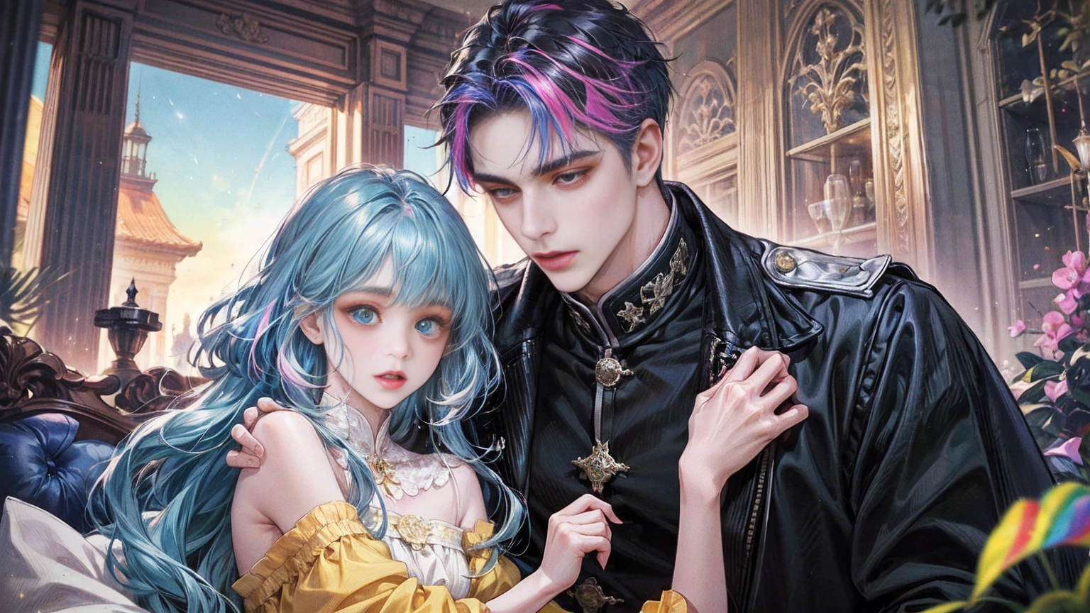 {{masterpiece}}, 最high quality, Very detailedな CG ユニティ 8k 壁紙, Cinema Lighting, Lens flare, Beautiful details in the eyes, black, Sideways glance, Multicolored Hair, colorful light, particle, Heterochromia iridis, (colorful:1.5), (colorful hair:1.5),{{masterpiece}}, 最high quality, Very detailedな CG ユニティ 8k 壁紙, Cinema Lighting, Lens flare, Beautiful details in the eyes, black, Sideways glance, Multicolored Hair, colorful light, particle, Heterochromia iridis, (colorful:1.5), (colorful hair:1.5),masterpiece, 最high quality, Official Art, 8k wallpaper, Very detailed, Very delicate and beautiful, wonderful, In detail, masterpiece, Super detailed, High resolution,Best illustrations, Best Shadow,Complex,Sharp focus, high quality, A young father holds his young twin boys and girls in his arms tightly and warmly、Draw a scene filled with love and security.。My father is on his way home from work.、Children are innocent and carefree。In the background澄み切った青空が広がり、A view of a stylish modern mansion in Pula, Croatia in summer。The bright sunlight illuminates the house and the sparkling sea.。 In fact, this30The father of the generation was the former Constantine1This is the world.、The boy-girl twins are formerly Crispus and Fausta。The whole scene、atonement、Forgiveness、Healing、Purification、And the theme of repairing relationships was emphasized.、It expresses the moment when family love and bonds deepen.。 The father's expression shows deep love and relief.、The twins have innocent smiles on their faces.。In the background、The beautiful sea of Croatia spreads out before you、The sparkle enhances happy family moments.。, Digital illustration portrait, In the art style of Bouwater, Blackpink's Joshi portrait, Digital Portrait, Digital Art Portrait, Realism art style, high qualityのポートレート,{{masterpiece}}, 最high quality, Very detailedな CG ユニティ 8k 壁紙, Cinema Lighting, Lens flare, Beautiful details in the eyes, black, Sideways glance, Multicolored Hair, colorful light, particle, Heterochromia iridis, (colorful:1.5), (colorful hair:1.5),{{masterpiece}}, 最high quality, Very detailedな CG ユニティ 8k 壁紙, Cinema Lighting, Lens flare, Beautiful details in the eyes, black, Sideways glance, Multicolored Hair, colorful light, particle, Heterochromia iridis, (colorful:1.5), (colorful hair:1.5),masterpiece, 最high quality, Official Art, 8k wallpaper, Very detailed, Very delicate and beautiful, wonderful, In detail, masterpiece, Super detailed, High resolution,Best illustrations, Best Shadow,Complex,Sharp focus, high quality, A young father holds his young twin boys and girls in his arms tightly and warmly、Draw a scene filled with love and security.。My father is on his way home from work.、Children are innocent and carefree。In the background澄み切った青空が広がり、A view of a stylish modern mansion in Pula, Croatia in summer。The bright sunlight illuminates the house and the sparkling sea.。 In fact, this30The father of the generation was the former Constantine1This is the world.、The boy-girl twins are formerly Crispus and Fausta。The whole scene、atonement、Forgiveness、Healing、Purification、And the theme of repairing relationships was emphasized.、It expresses the moment when family love and bonds deepen.。 ,
